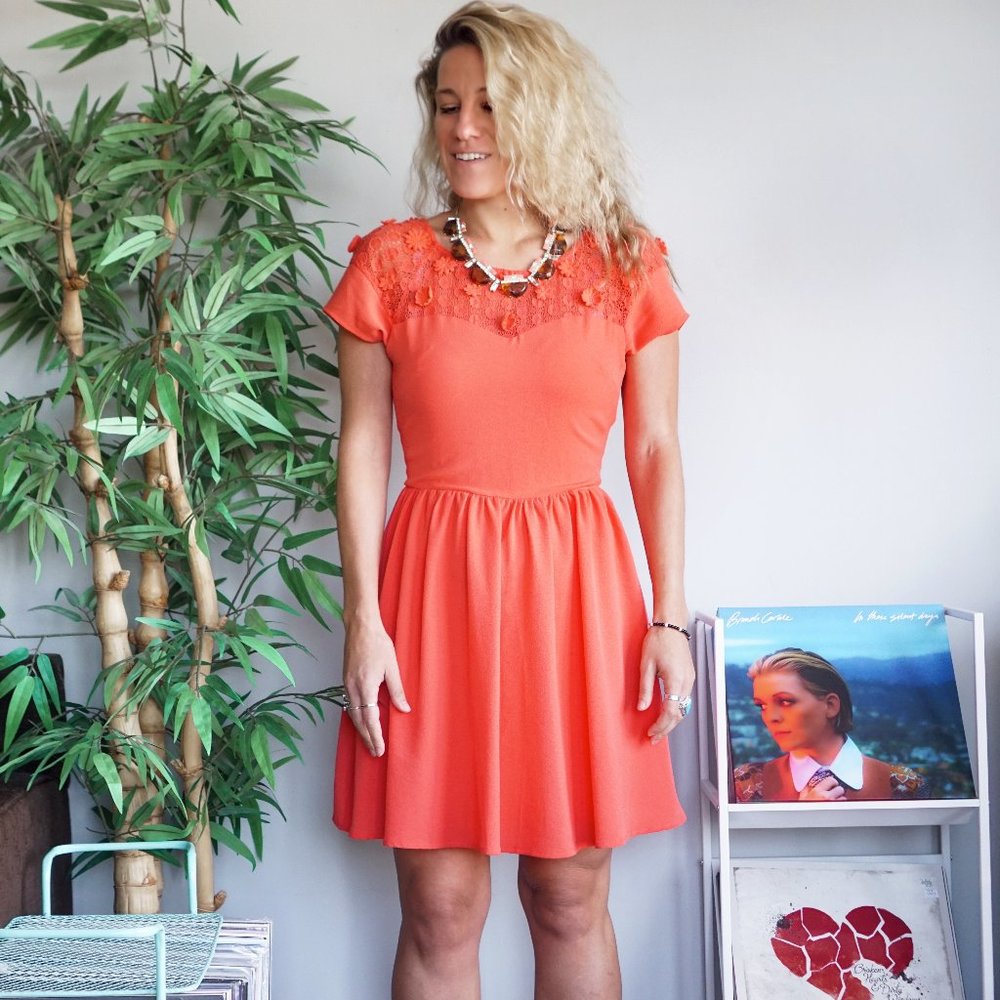 Francesca's Collections Orange Fit & Flare Dress